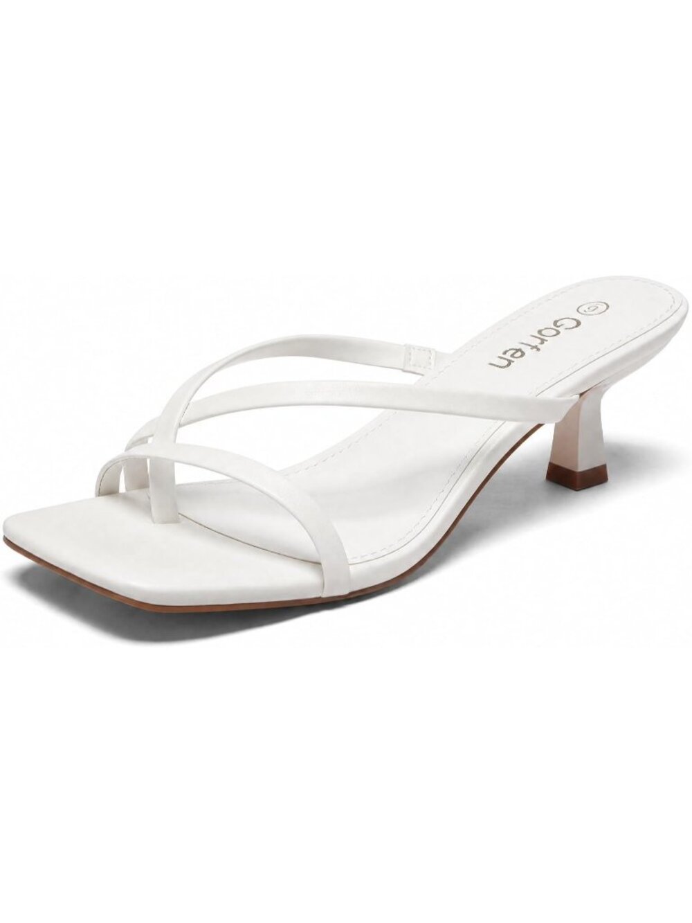 Women's White Faux Leather Square Toe Strappy Flip Flop Thong Heeled Sandals